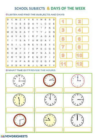 Subjects, days & hours