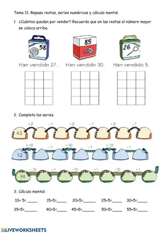 Repaso restas, series numéricas y cálculo mental