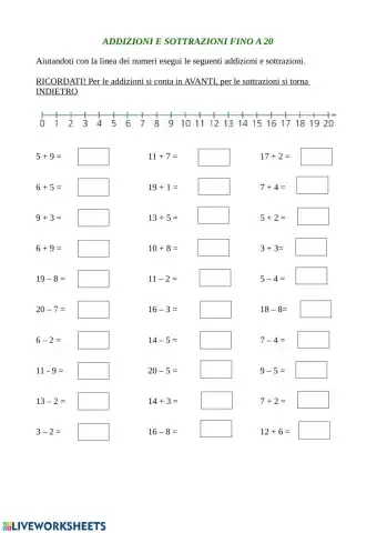 Addizioni e sottrazioni entro il 20