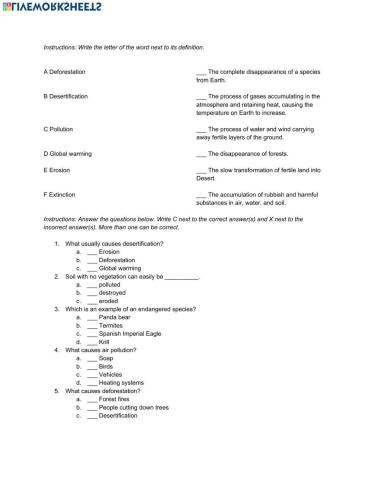 Natural Science 5th Grade ESL - People and the environment
