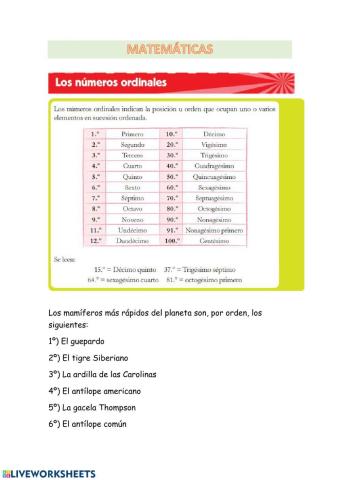 Números ordinales y cardinales