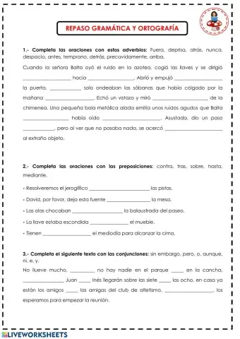 Adverbios, preposiciones, conjunciones y palabras con H