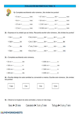 Evaluación de Matemáticas Tema 10