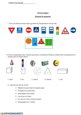 Evaluare figuri și corpuri geometrice