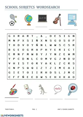 Subjetcts wordsearch