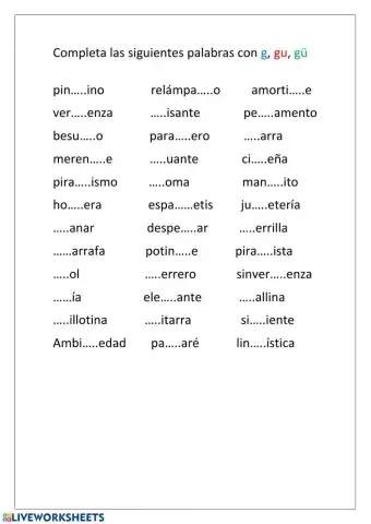 Ortografía g, gü, gu