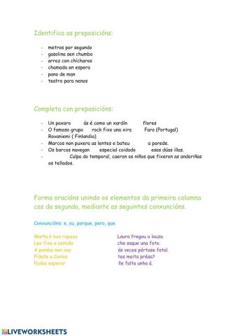 Preposicións e conxuncións