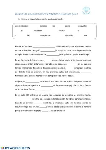 Completar texto con palabras 3