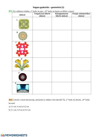 Geometria gyakorlás (1) 9. évf