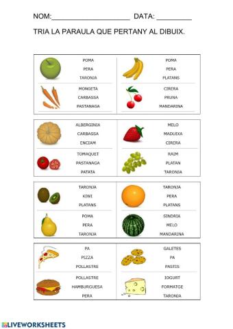 Aprenem vocabulari aliments