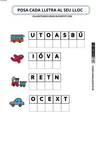 Posa cada lletra al seu lloc (transports)