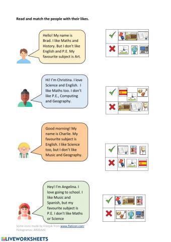 School subjects: read and match