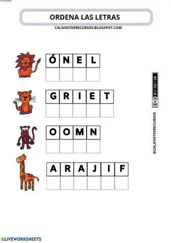 Ordena las letras (animales salvajes)