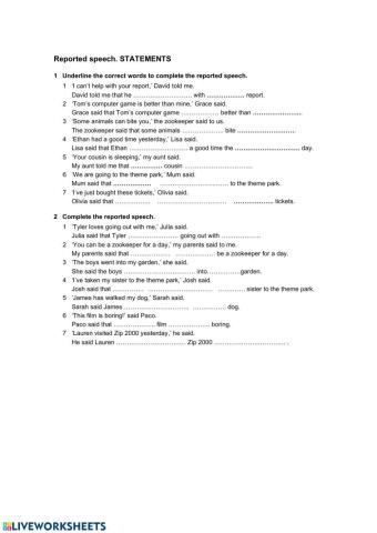 REPORTED SPEECH. STATEMENTS