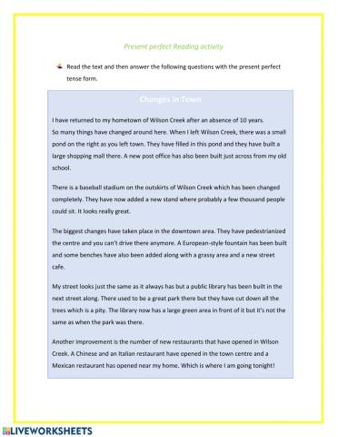 Present perfect reading