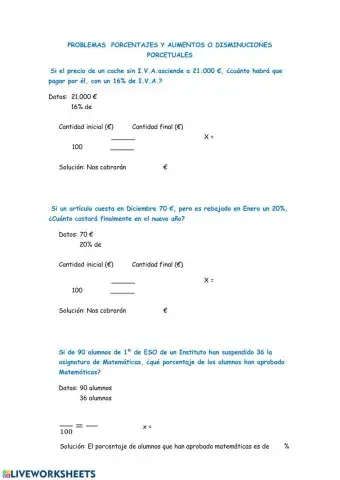 Problemas porcentajes y aumentos y disminuciones porcentuales