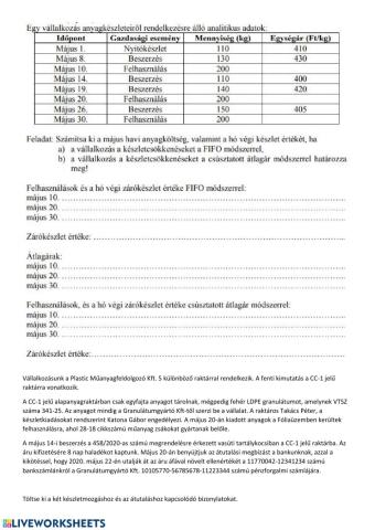 Anyagkészlet összegző feladás és bizonylatkitöltés