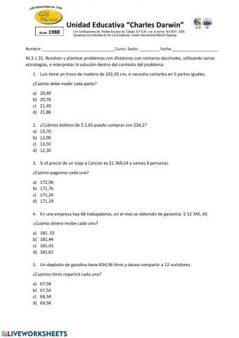 Problemas de división con números decimales