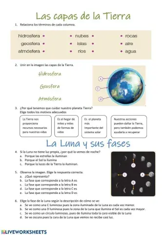 Las capas de la Tierra y las Fases de la Luna