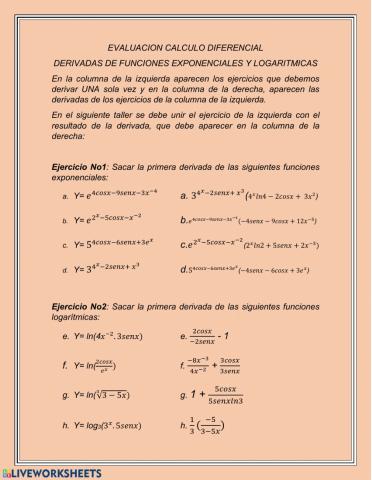 Derivadas funciones exponenciales y logaritmicas