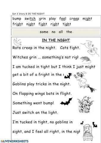 In the Night - Worsheet 1