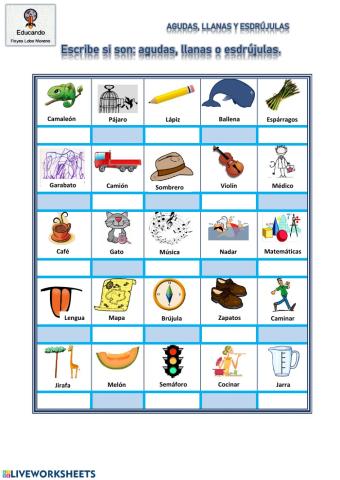 Palabras: agudas, llanas y esdrújulas