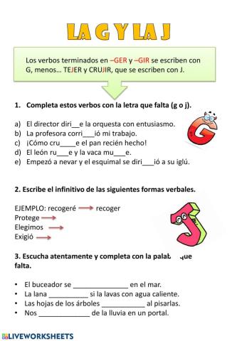 Verbos con g y j