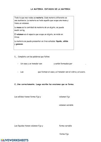 La materia. Estados