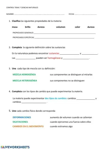 Control la materia y sus cambios