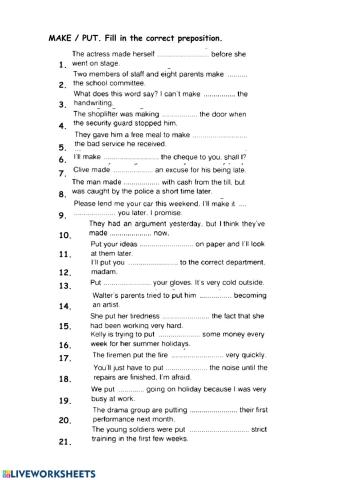 Phrasal Verbs MAKE and PUT