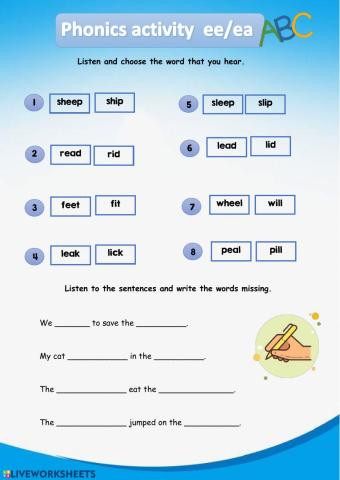 Phonics practice: ee-ea