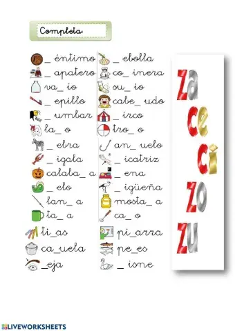 Regla Ortografía za, ce, ci, zo, zu