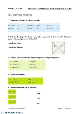 Matemáticas 5º Unidad 11-1