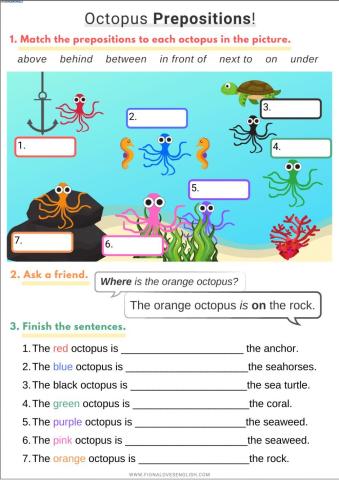 Octopus Prepositions by FionaLovesEnglish