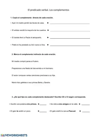 Predicado verbal. Los complementos