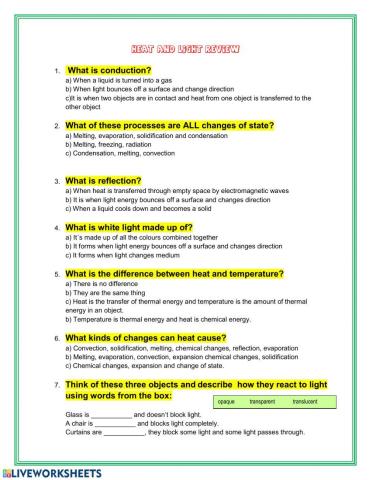 Review heat and light