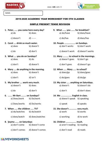 5th Simple Present Tense