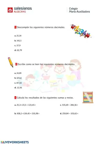 Número decimales tercero de Primaria