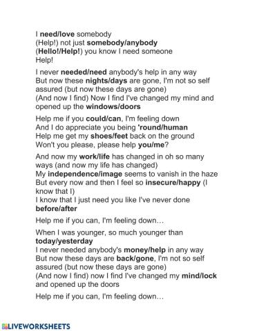 Help! The Beatles. Choose the correct answer