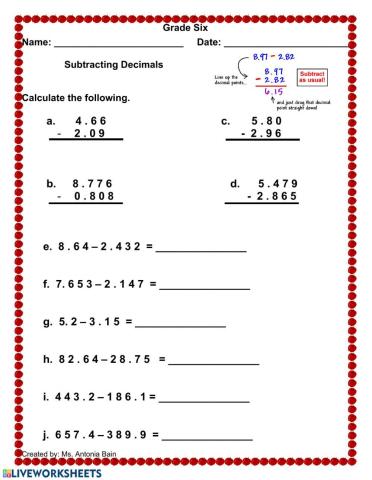 Subtracting Decimals