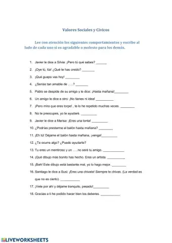 Valores sociales y cívicos
