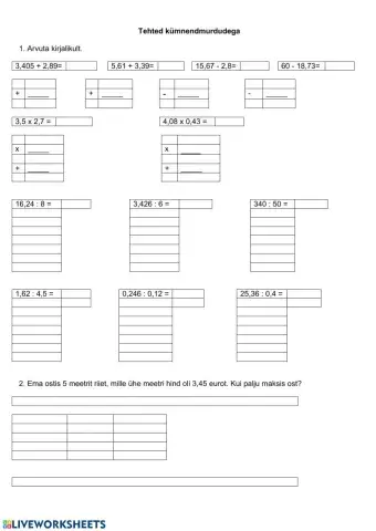 Tehted kümnendmurdudega