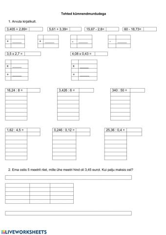 Tehted kümnendmurdudega