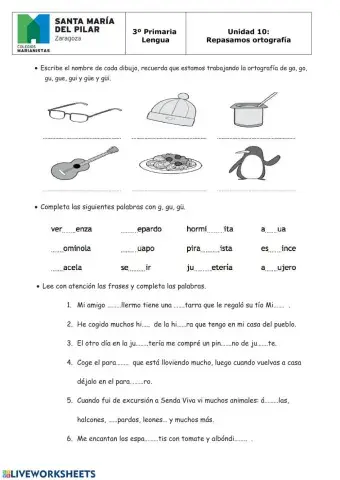 Ortografía ga, go, gu, gue, gui, güe, güi