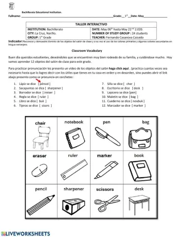 Classroom Vocabulary