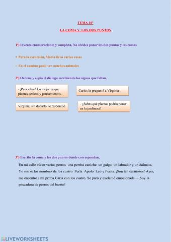 Tema 10º Los dos puntos y la Coma
