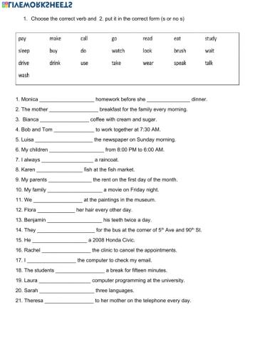 Simple Present Cloze