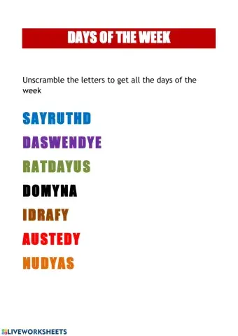 Days of the week (unscramble)