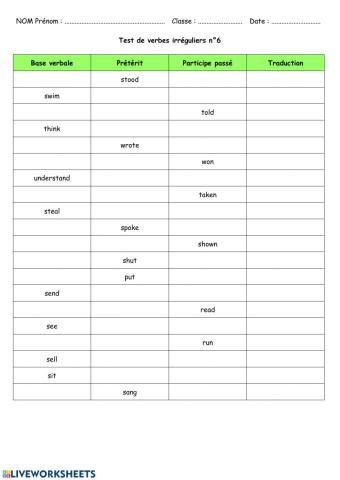 4e Test irregular verbs