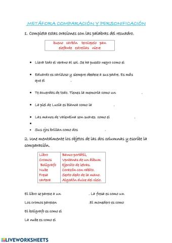 Metaforas comparación personificación